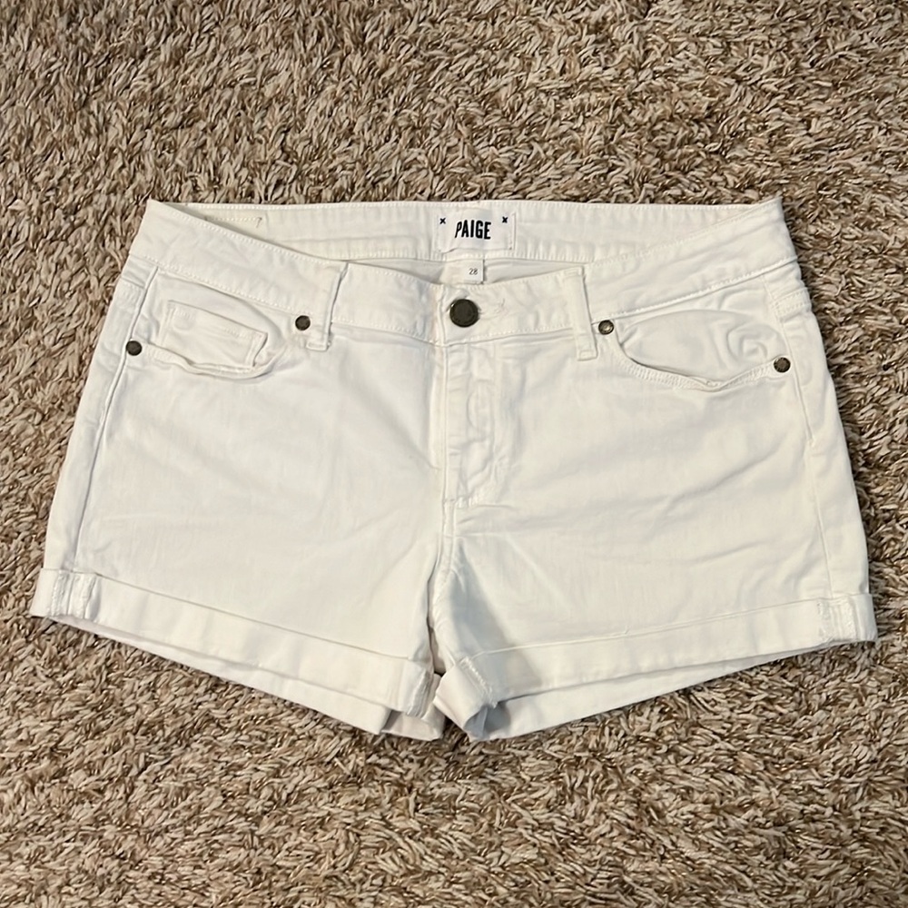 PAIGE jeans jimmy jimmy white rolled cuff shorts Sz 28 casual summer denim beach